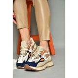 Fox Shoes R3125105 04 Bej Lacivert Kumaş Kadın Spor Ayakkabı
