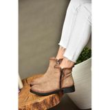 Fox Shoes R374050402 Vizon Süet Alçak Tabanlı Kadın Bot