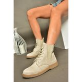 fox SHOES R374961902 Bej Süet Yanı Lastikli Klasik Kadın Bot, Bej-Süet, 39