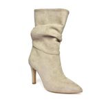 fox SHOES R404020302 Bej Süet İnce Topuklu Büzgülü Kadın Bot, Bej-Süet, 40