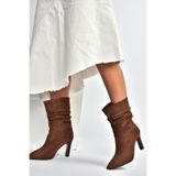 Fox Shoes R404020302 Kahverengi Süet İnce Topuklu Büzgülü Kadın Bot