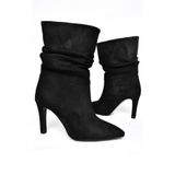 fox SHOES R404020302 Siyah Süet İnce Topuklu Büzgülü Kadın Bot, Siyah-Süet, 39