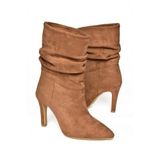 fox SHOES R404020302 Taba Süet İnce Topuklu Büzgülü Kadın Bot, Taba-Süet, 37