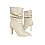 fox SHOES R404020309 Bej İnce Topuklu Büzgülü Kadın Bot, Bej-Suni Deri, 36