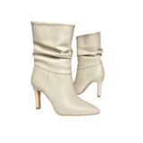 fox SHOES R404020309 Bej İnce Topuklu Büzgülü Kadın Bot, Bej-Suni Deri, 38