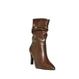 fox SHOES R404020309 Kahverengi İnce Topuklu Büzgülü Kadın Bot, Kahverengi-Suni Deri, 39