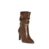 fox SHOES R404020309 Kahverengi İnce Topuklu Büzgülü Kadın Bot, Kahverengi-Suni Deri, 40