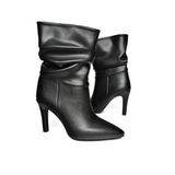 fox SHOES R404020309 Siyah İnce Topuklu Büzgülü Kadın Bot, Siyah-Suni Deri, 39
