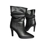 fox SHOES R404020309 Siyah İnce Topuklu Büzgülü Kadın Bot, Siyah-Suni Deri, 40