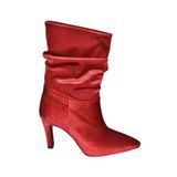fox SHOES R404020339 Bordo Kadife İnce Topuklu Büzgülü Kadın Bot, Bordo-Kadife, 35
