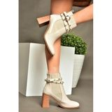 fox SHOES R518101109 Bej Kalın Topuklu Kadın Bot, Bej-Suni Deri, 37