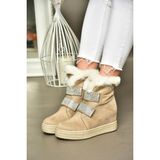 Fox Shoes R602891602 Bej Süet Dolgu Topuklu Kadın Bot