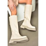 Fox Shoes R610067009 Bej Suni Deri Kalın Tabanlı Kadın Çizme