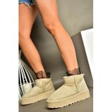 fox SHOES R612033402 Bej Süet İçi Tüylü Kalın Tabanlı Yarım Kadın Bot, Bej-Süet, 40