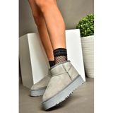 fox SHOES R612033402 Gri Süet İçi Tüylü Kalın Tabanlı Yarım Kadın Bot, Gri-Süet, 40