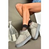 Fox Shoes R612033402 Gri Süet İçi Tüylü Kalın Tabanlı Yarım Kadın Bot