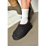 Fox Shoes R612047302 Siyah Süet İçi Tüylü Kalın Tabanlı Kadın Terlik