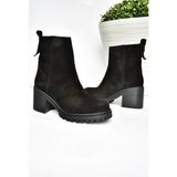 Fox Shoes R654006502 Deri Süet Siyah Kalın Topuklu Kadın Bot