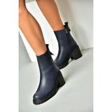 Fox Shoes R654006503 Lacivert Deri Kalın Topuklu Kadın Bot