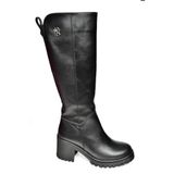 Fox Shoes R654034003 Siyah Gerçek Deri Kalın Topuklu Kadın Çizme