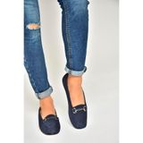 fox SHOES R667001402 Lacivert Hakiki Deri Süet Kadın Babet, Lacivert-Süet, 36