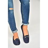 fox SHOES R667001402 Lacivert Hakiki Deri Süet Kadın Babet, Lacivert-Süet, 38