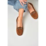 fox SHOES R667001402 Taba Hakiki Deri Süet Kadın Babet, Taba-Süet, 39