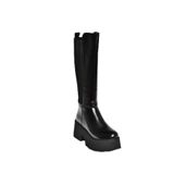 fox SHOES R820060760 Siyah Rustik Kalın Tabanlı Arkası Lastik Detaylı Kadın Çizme, Siyah-Rustik, 36