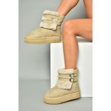 Fox Shoes R824747502 Bej/bej Süet Peluş Kalın Tabanlı Yarım Kadın Bot - Bej Mat