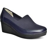 Fox Shoes R908059003 Lacivert Hakiki Deri Dolgu Topuklu Kadın Ayakkabı