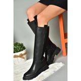Fox Shoes R973201109 Siyah Suni Deri Kalın Tabanlı Kadın Çizme