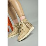 fox SHOES R973530502 Bej Süet Püsküllü Kadın Bot, Bej-Süet, 38