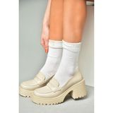 Fox Shoes R996052009 Bej Kalın Topuklu Kadın Ayakkabı