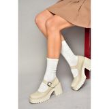 Fox Shoes R996053009 Bej Kalın Topuklu Kadın Ayakkabı