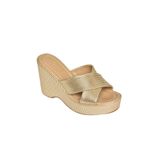 fox SHOES S250101409 Altın Dolgu Tabanlı Kadın Terlik, Altın-Suni Deri, 39