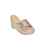 fox SHOES S250101409 Platin Dolgu Tabanlı Kadın Terlik, Platin-Suni Deri, 38