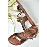 Fox Shoes S374781503 Kahverengi Deri Parmak Arası Kadın Sandalet