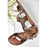 fox SHOES S374781503 Kahverengi Hakiki Deri Parmak Arası Kadın Sandalet, Kahverengi-Hakiki Deri, 39