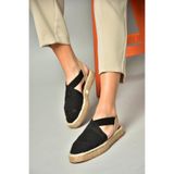 Fox Shoes S4040101 06 Dantel Kumaş Espadril Siyah Kadın Sandalet