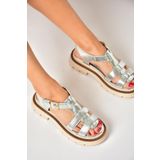 Fox Shoes S437302009 Gümüş Kalın Tabanlı Kadın Sandalet