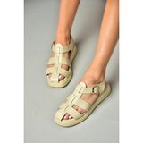 Fox Shoes S518106009 Bej Suni Deri Kadın Sandalet