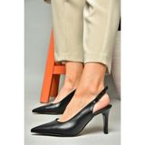 Fox Shoes S654071709 Siyah Suni Deri İnce Topuklu Kadın Ayakkabı