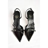 Fox Shoes S654071908 Siyah Rugan Kısa Topuklu Kadın Ayakkabı