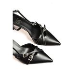 Fox Shoes S654071909 Siyah Suni Deri Kısa Topuklu Kadın Ayakkabı