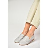 Fox Shoes S944007803 Gri Hakiki Deri Kadın Babet