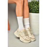 Fox Shoes S973602404 Bej Kumaş Kalın Tabanlı Spor Ayakkabı Sneakers