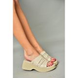 Fox Shoes S996443009 Bej Kalın Tabanlı Kadın Terlik