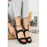 fox SHOES Siyah Halat Ipli Hasır Kadın Sandalet K596012104, Siyah-Kumaş, 36