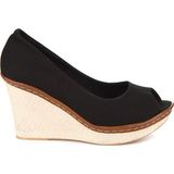 Fox Shoes Siyah Kadın Dolgu Topuklu Ayakkabı Keten Malzeme ile Orta Taban Tipi 9674040305