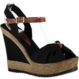 Fox Shoes Siyah Kadın Dolgu Topuklu Ayakkabı Keten Taban Yüksek Topuk 36 Numara 9674071005